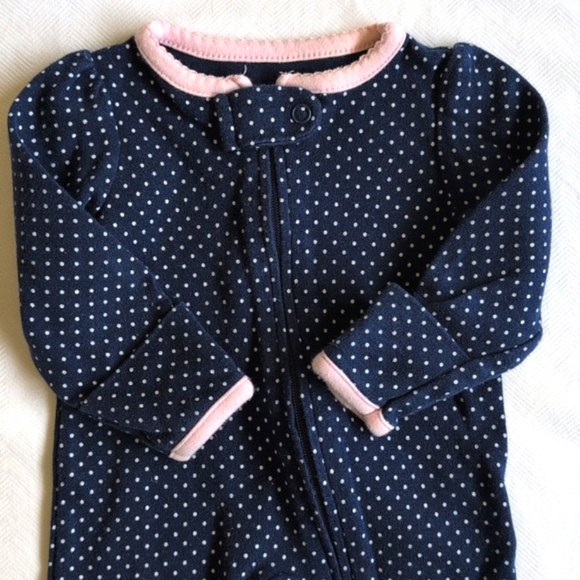 simple joys newborn baby blue dotted zipper footie sleeper pajamas with mitts - Picture 3 of 5